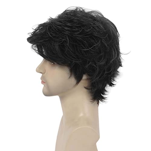 Mens Layered Wavy Synthetic Fiber Full Wig - Image 4