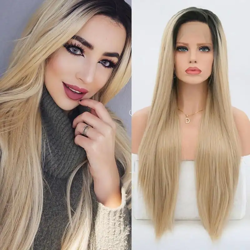 Micheline Long Ombre Blonde Silky Straight Heat Resistant Wig with Side Part