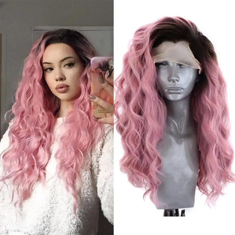 Millie Rose - Ombre Pink Wig Body Wave Synthetic Lace Front Heat Resistant Fiber Wig