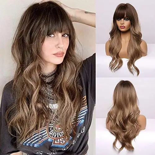 Ombre Brown Heat Resistant Fibre Long Wavy Wig