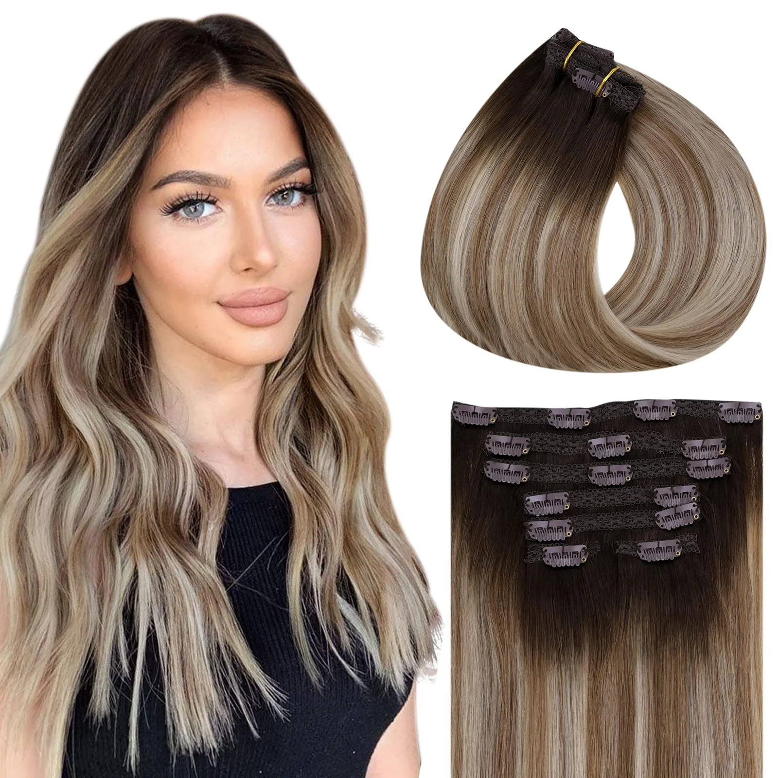 Ombre Human Hair Clip in Hair Extensions