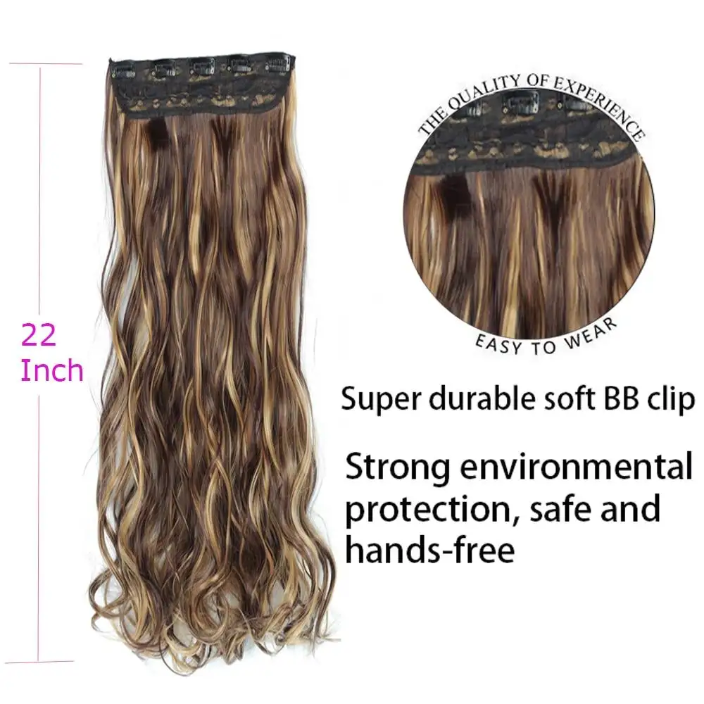 One-piece Long Wavy Heat Resistant Clip In Hair Extensions - Image 4