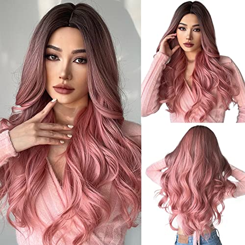 Pink Synthetic Wig with Center Part