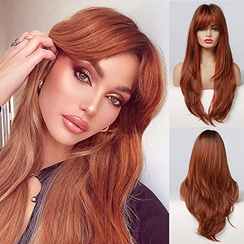 Rooted and Layered Auburn Synthetic Wig