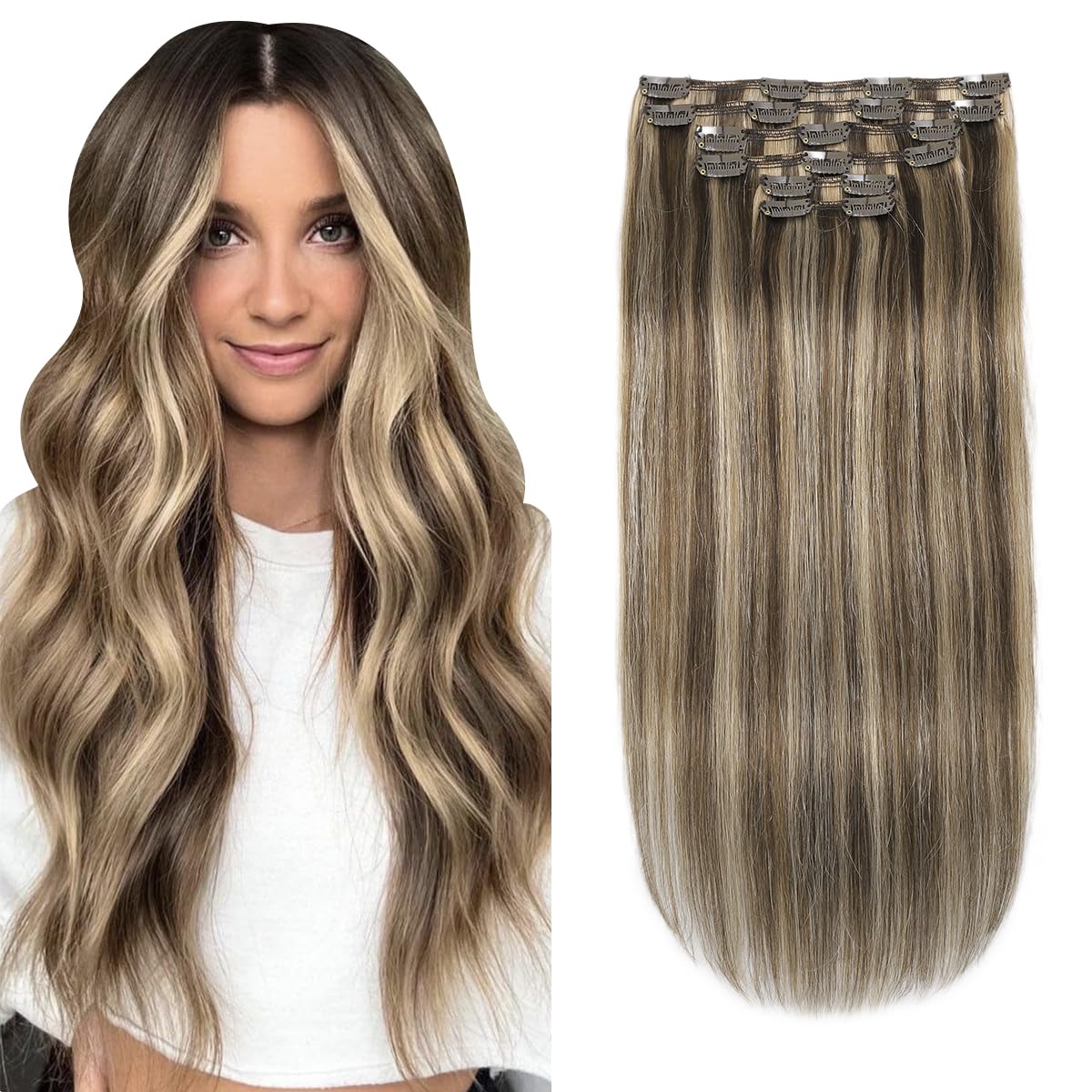 Silky Straight Human Hair Clip in Hair Extensions