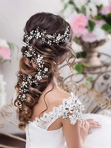 Silver Crystal and Faux Pearl Flower Bride Wedding Headband
