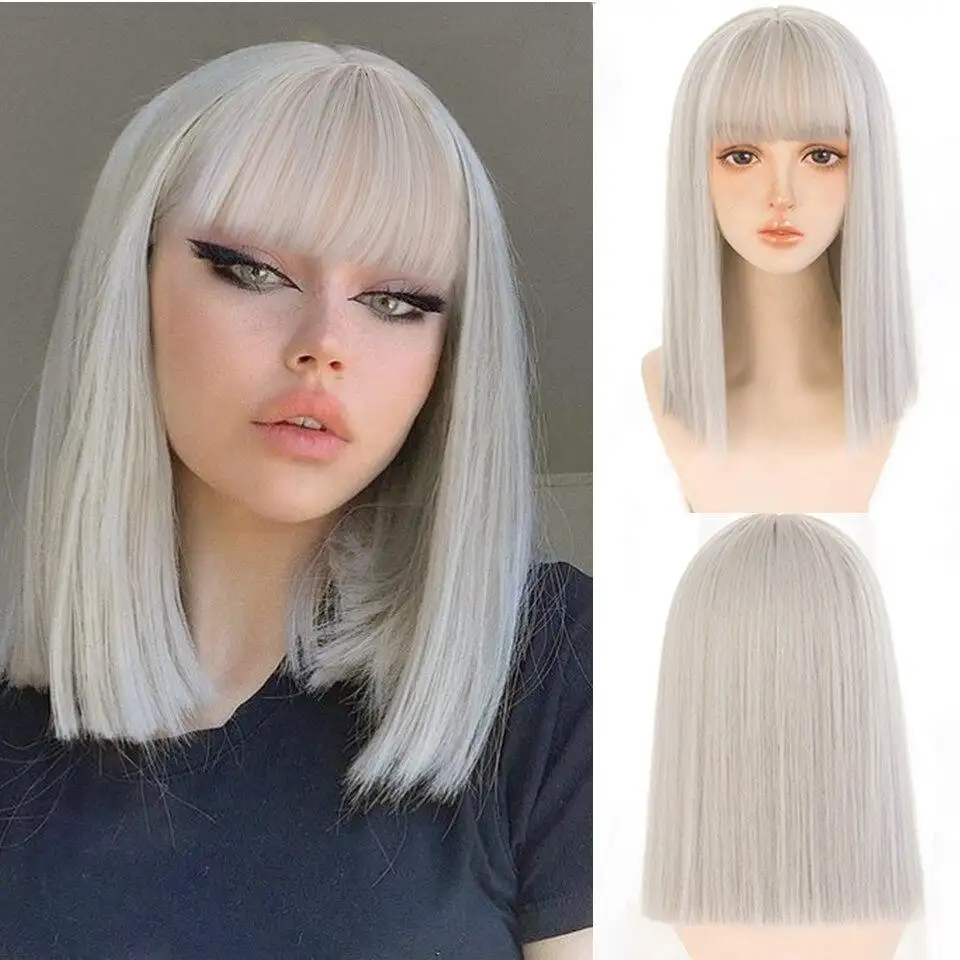 Straight Bob wig with bangs - Image 2