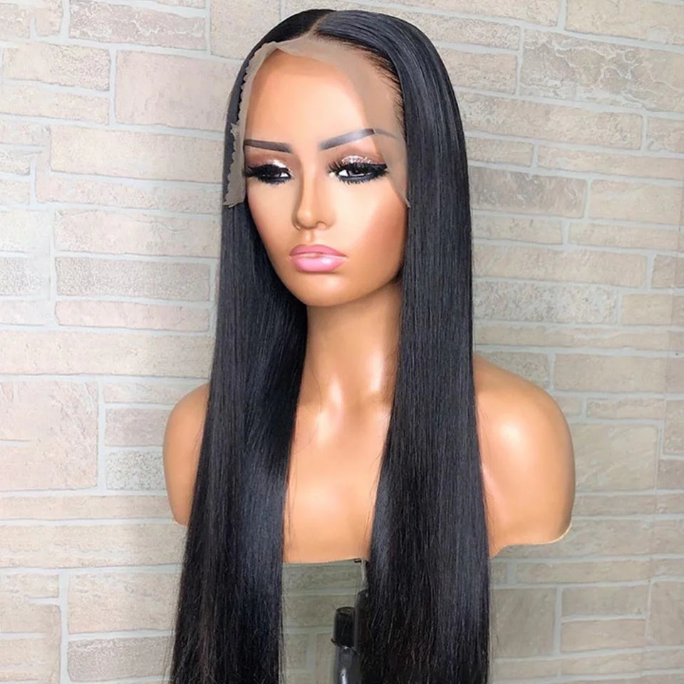 Straight Natural Black Remy Human Hair Lace Front Wig