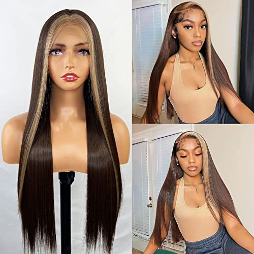Synthetic Lace Front Wig with Blonde Highlights
